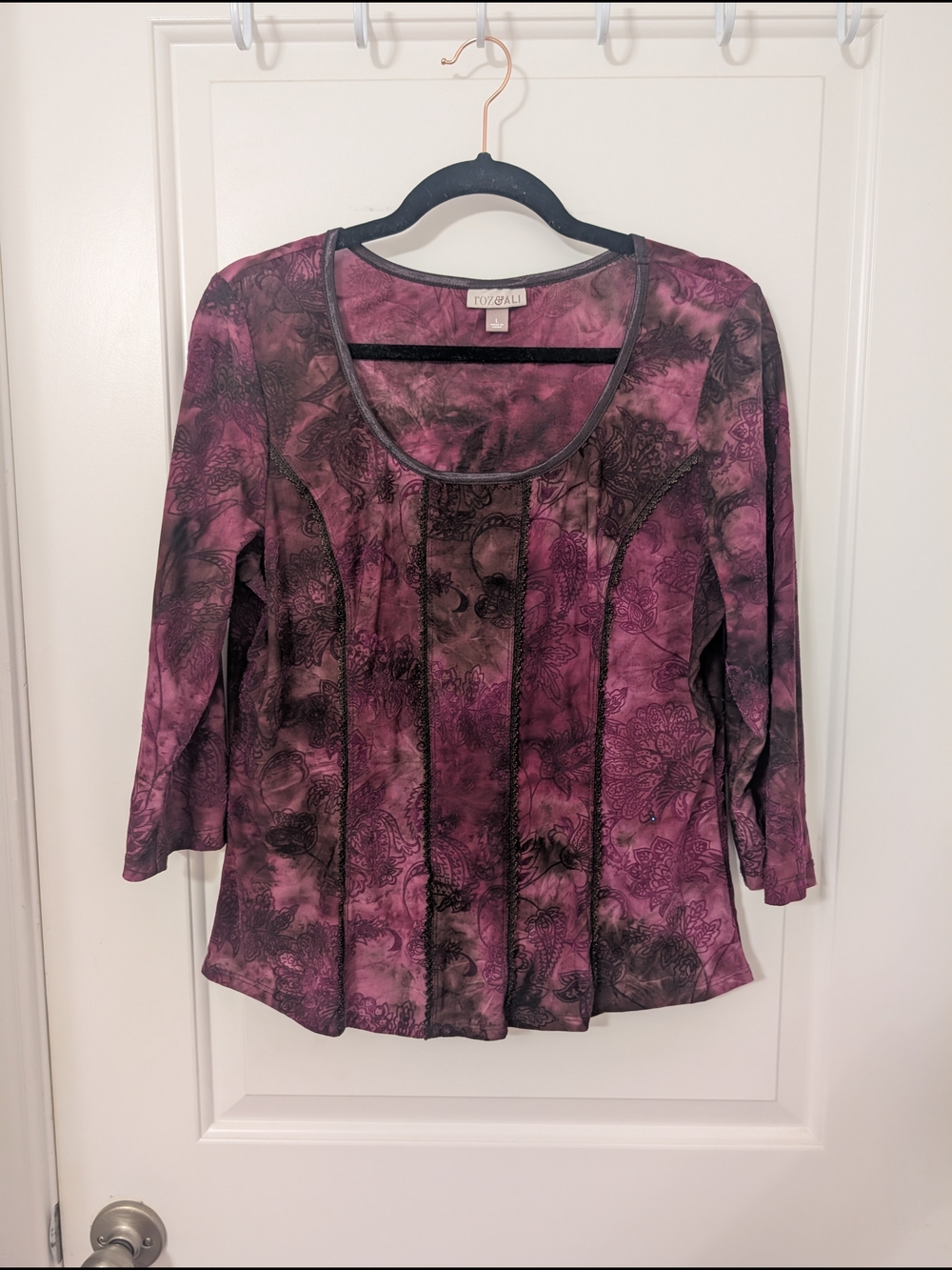 Y2K Purple Velvet‎ Burnout Blouse Size L Goth Fairy Whimsy